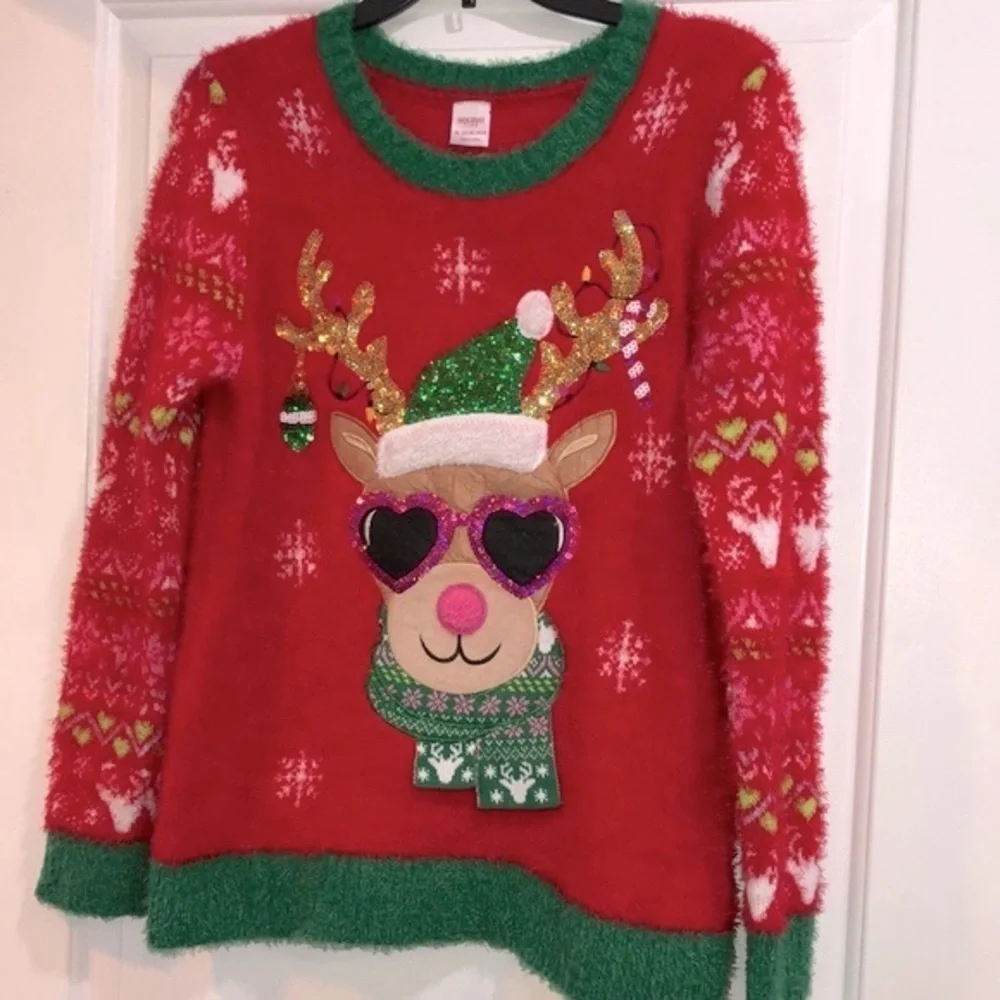 HOLIDAY TIME red reindeer Christmas sweater size XLarge